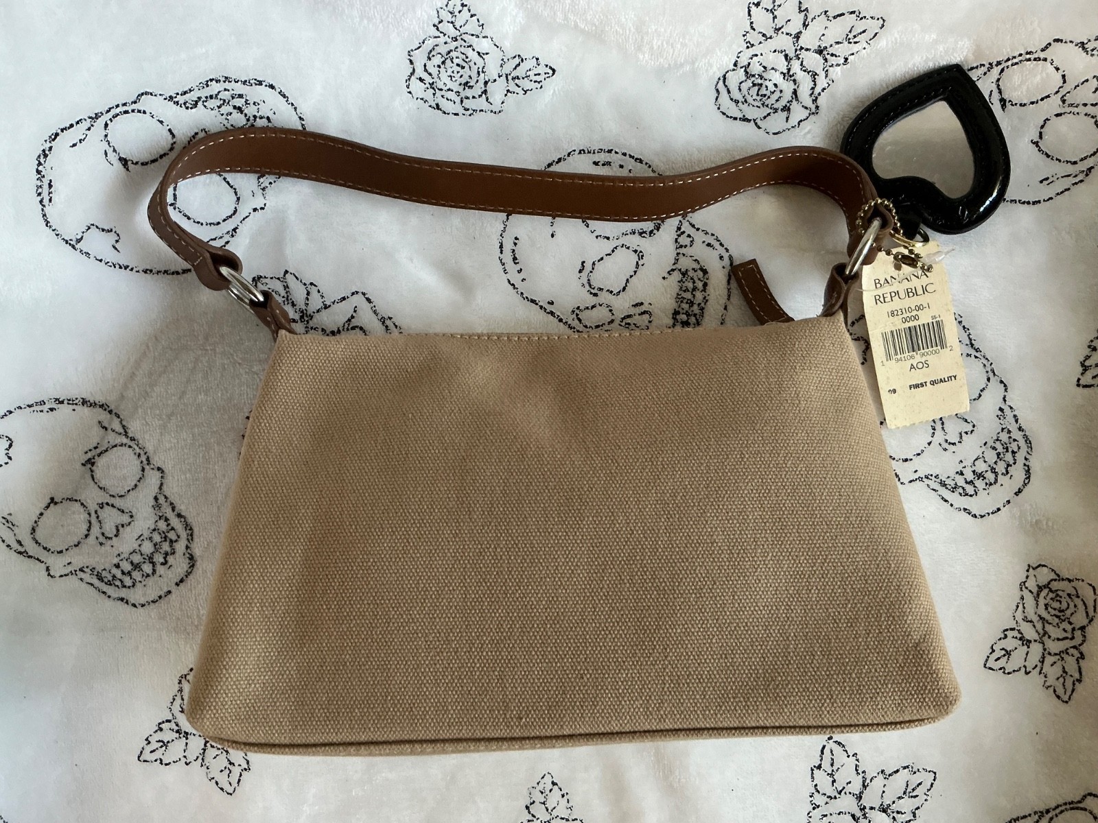 New Banana Republic beige with brown handle canvas bag ~9”x5” added heart mirror