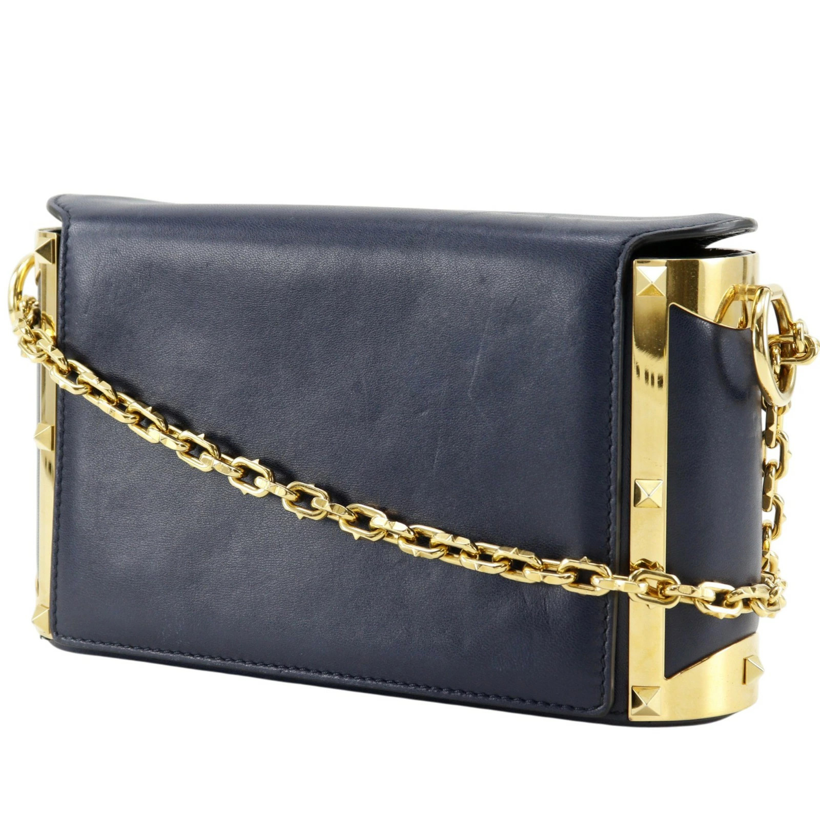 Valentino Garavani Studs Chain Shoulder Shoulder Bag Lambskin Navy Blue #NB2172