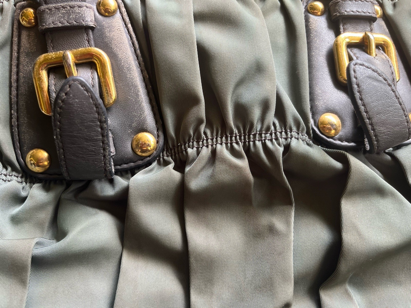 Prada Tessuto Gaufre Green Satchel Handbag Vintage Authentic With Lining Tag ECU