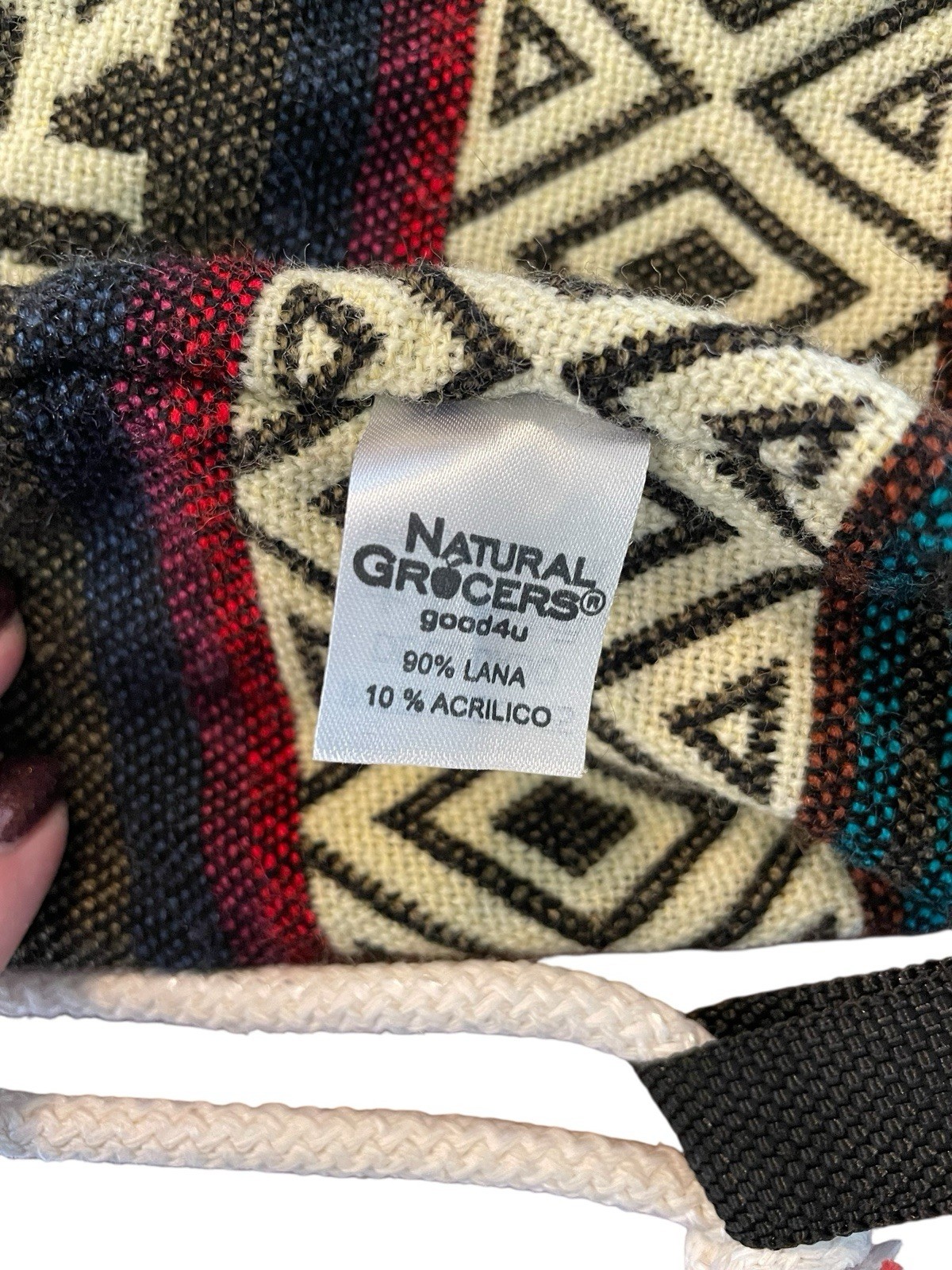 Natural Grocers Drawstring Backpack Bag Napsack Llama Woven Hipster Natural