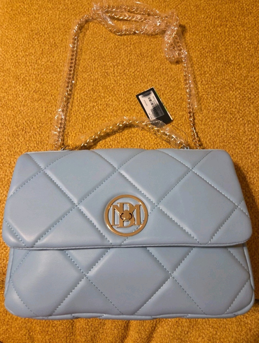 BMH 300 Badgley Mischka Light Blue Big Quilted with Letter Lock NWT MSRP 139.00