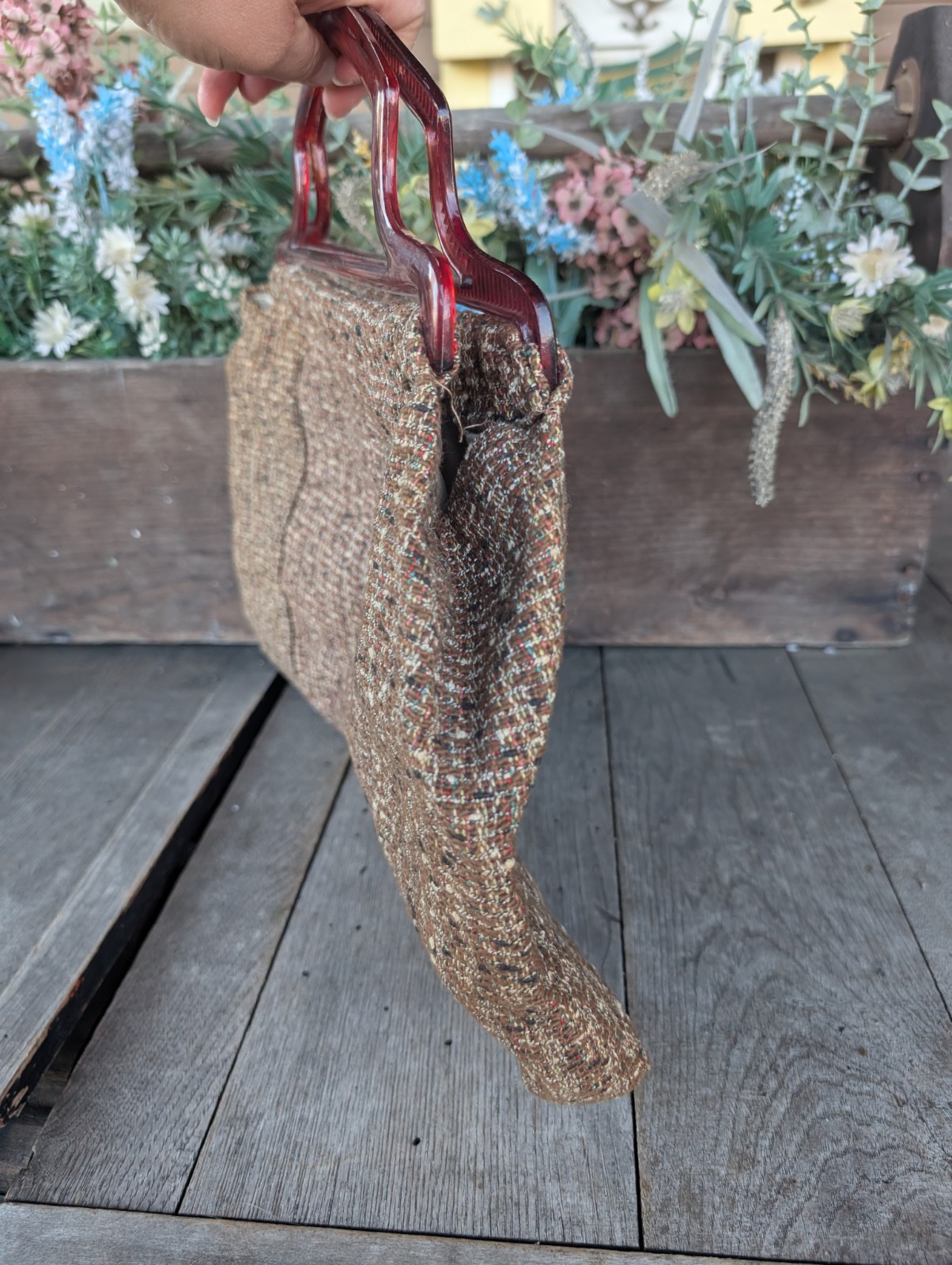 Vintage Henry Seligman Top Handle Multicolor Woven Tweed Casual Purse