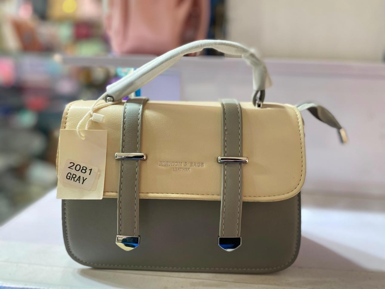 Structured Satchel Handbag for Women Two Tone Handle Crossbody Shoulder Bag