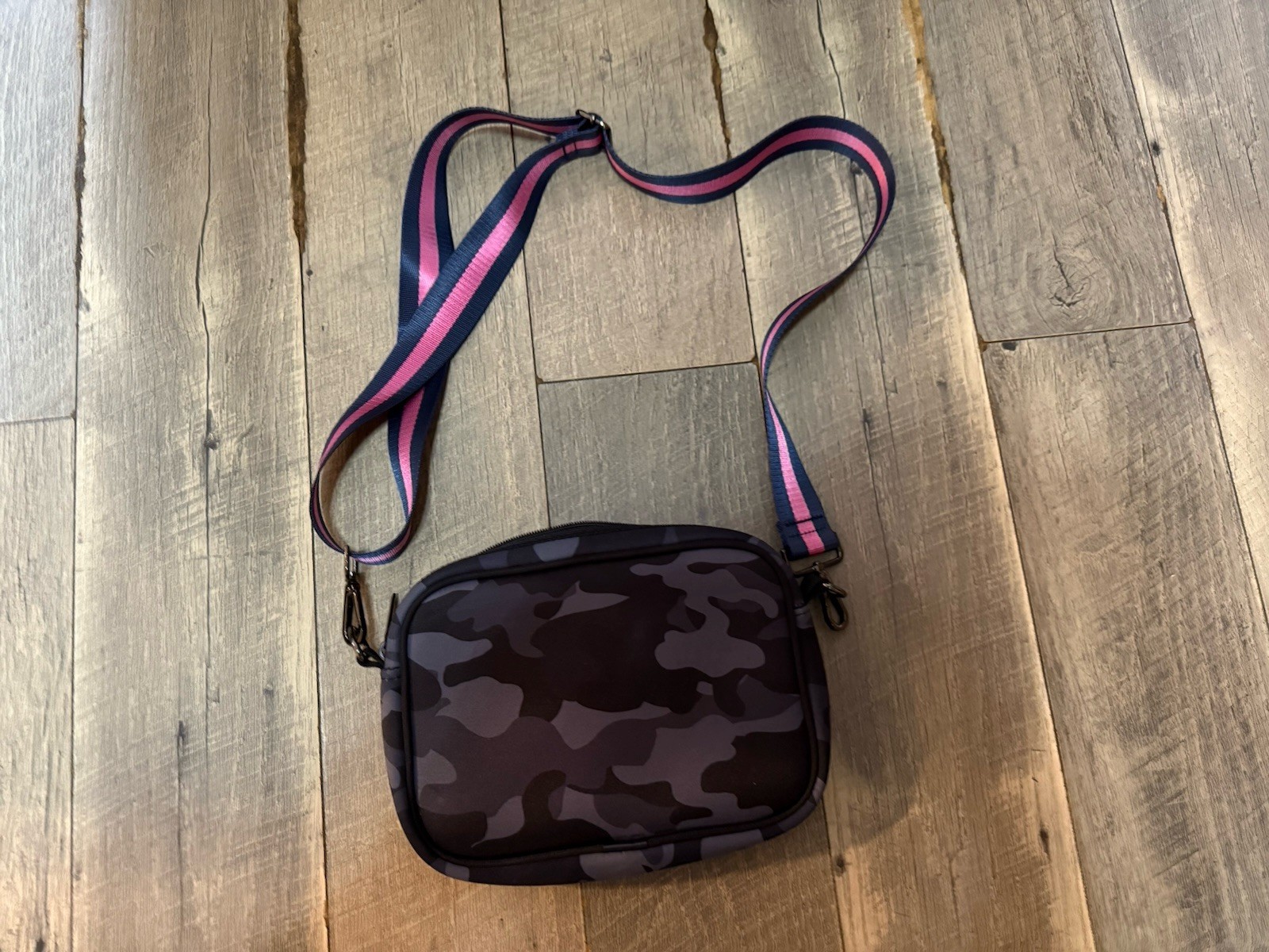 Haute Shore Drew Epic Neoprene Crossbody pink and gray camo purse
