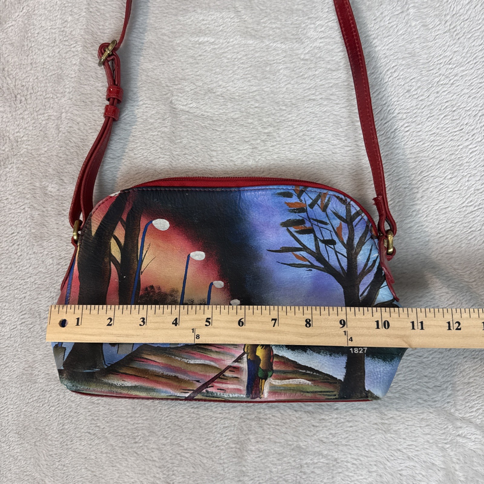 Sharif Hand Painted Leather Handbag Purse Japan Scene Boho Cottage Coastal Art
