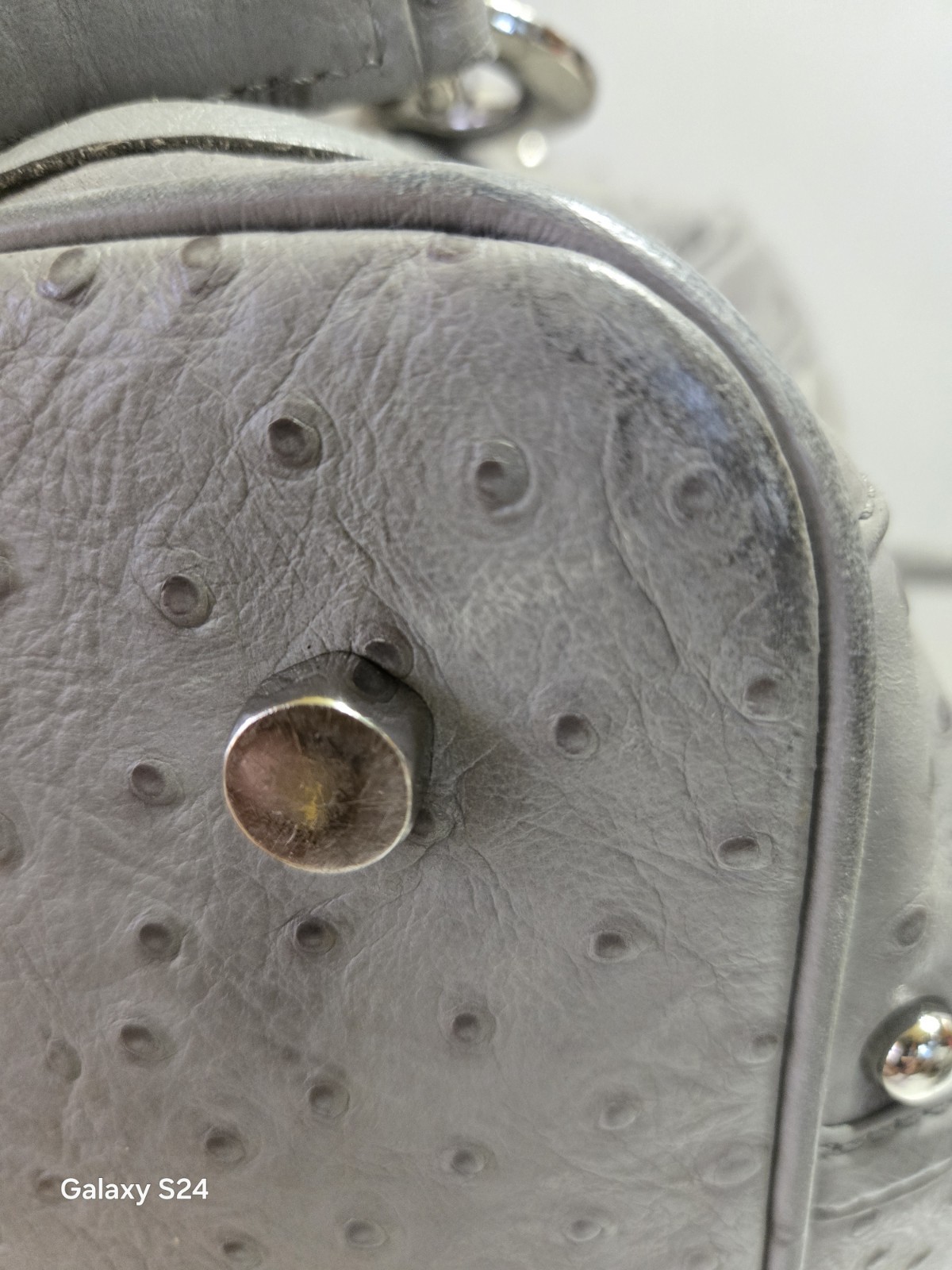 REBECCA MINKOFF Leather Ostrich Embossed Grey Handbag With Shoulder Strap