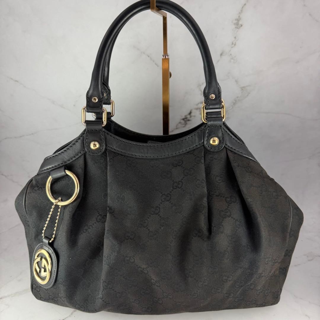 Authentic GUCCI Tote bag Sukey GG canvas leather Black Used From Japan