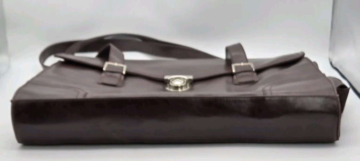 Worthington Messenger Bag Large Brown Vinyl Tote 16”x 12” Shoulder Straps VTG