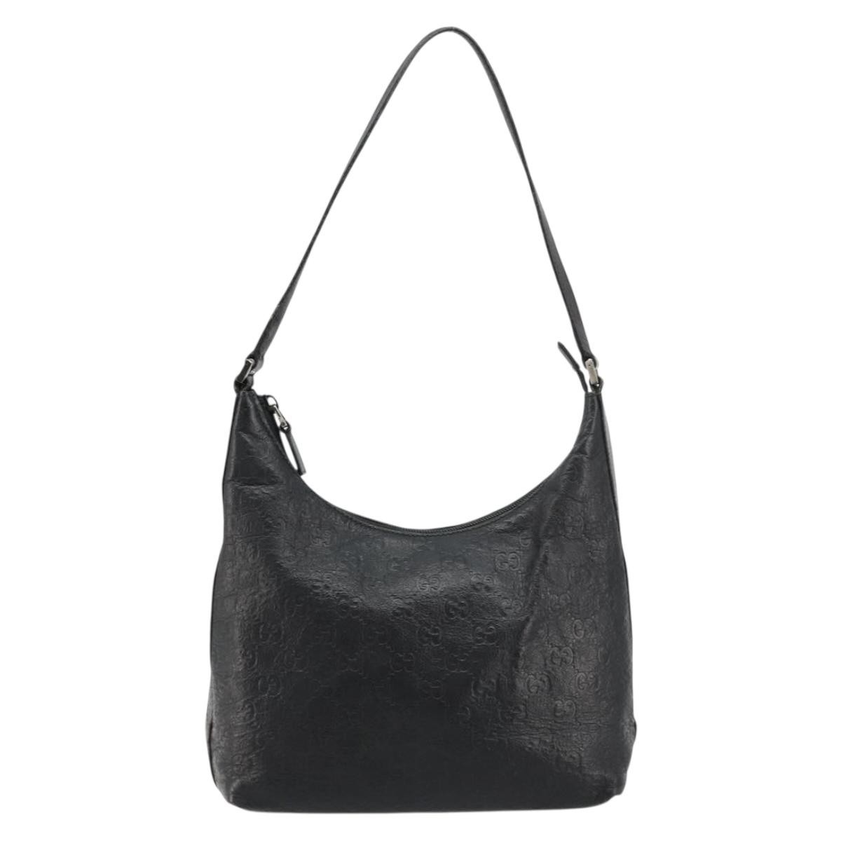 GUCCI GG Canvas Guccissima Shoulder Bag Leather Black Silver 257282 Auth ka4401