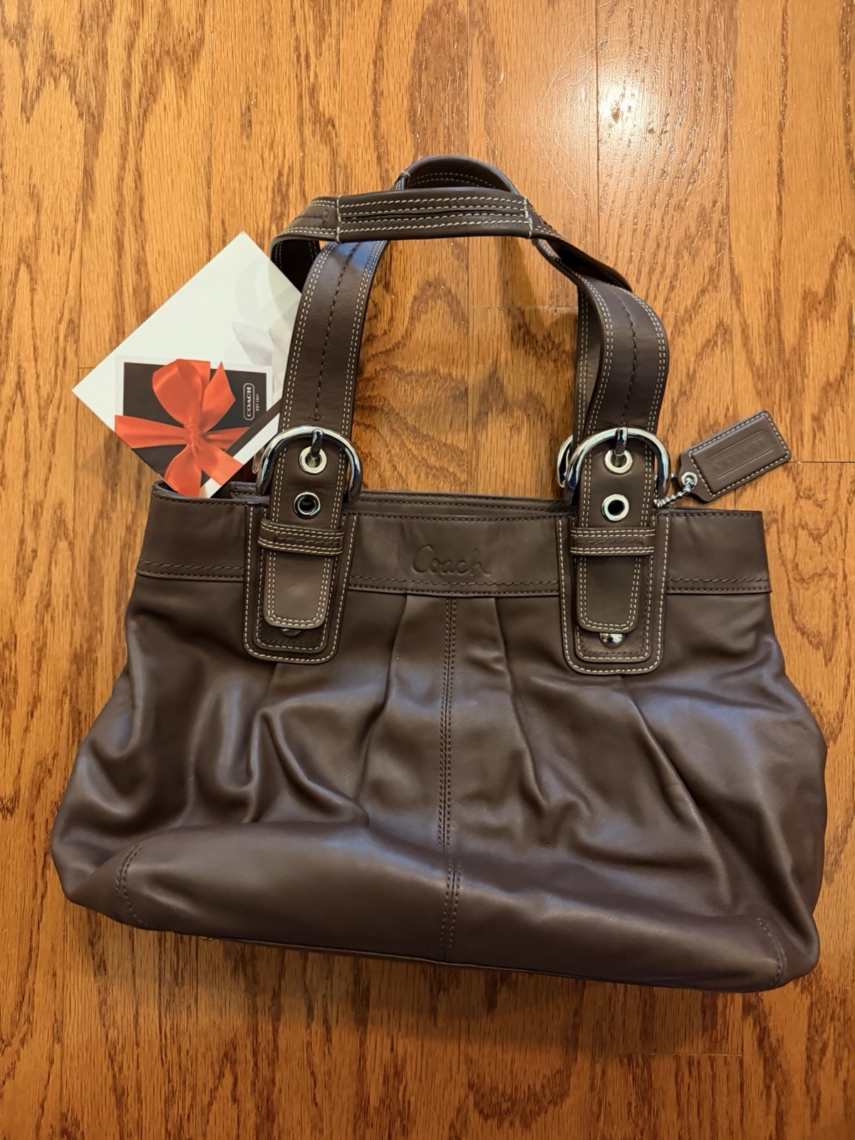Coach Tote Bag Womens Medium Brown Leather Shoulder Zip Work Purse Everyday