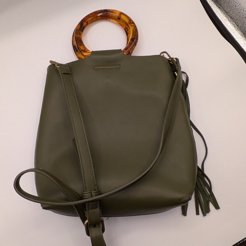 Anthropologie $68 Green Tortoiseshell Ring Lucite-Handled Tote Crossbody Bag