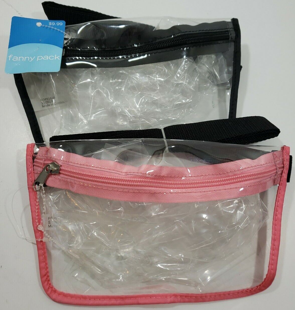 2~~Conair Clear Plastic Fanny Pack Travel Bag Festival Sport Shop Zippered Pouch