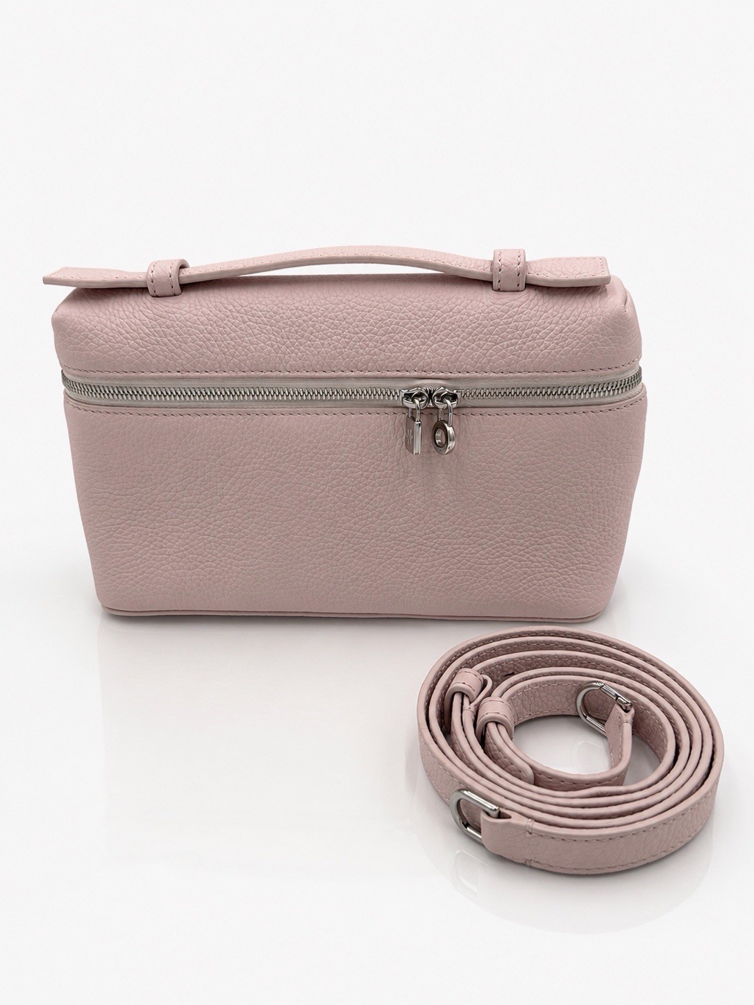Loro Piana Extra Pocket L19 Pink Grained Calfskin Crossbody Bag Silver HW