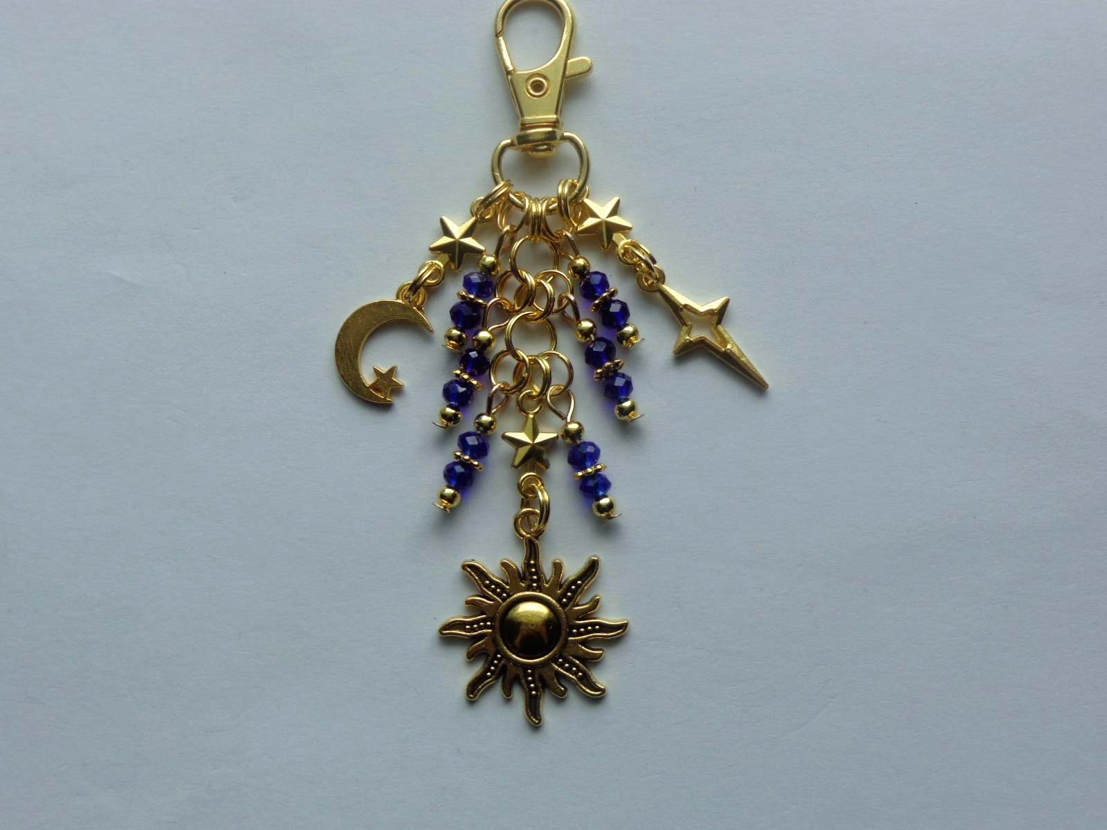 CELESTIAL MOON STAR & SUN KEY CHAIN BAG CHARM PURSE CLIP JUNK JOURNAL DANGLE