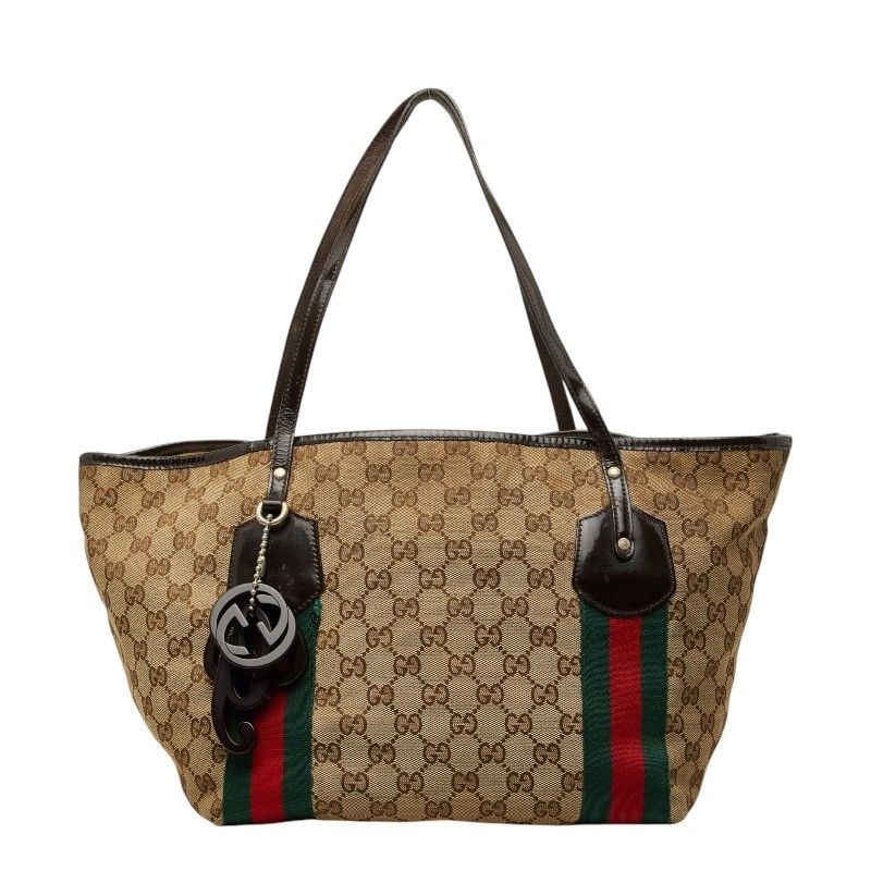 Authentic Gucci Jolie Tote Bag 25-46cm Beige Brown Canvas Leather Damaged