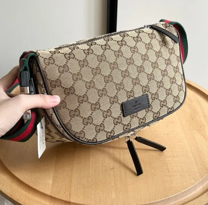 Gucci Women’s Shoulder Bag Beige Brown GG Web Stripe Logo
