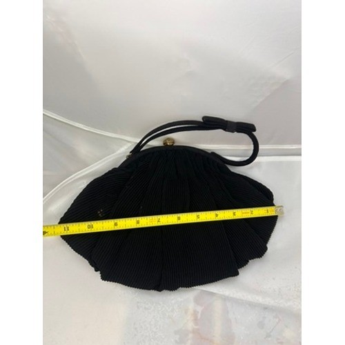 Garay 1950s Black Pleated Evening Bag Kiss Lock Frame Vintage Handbag