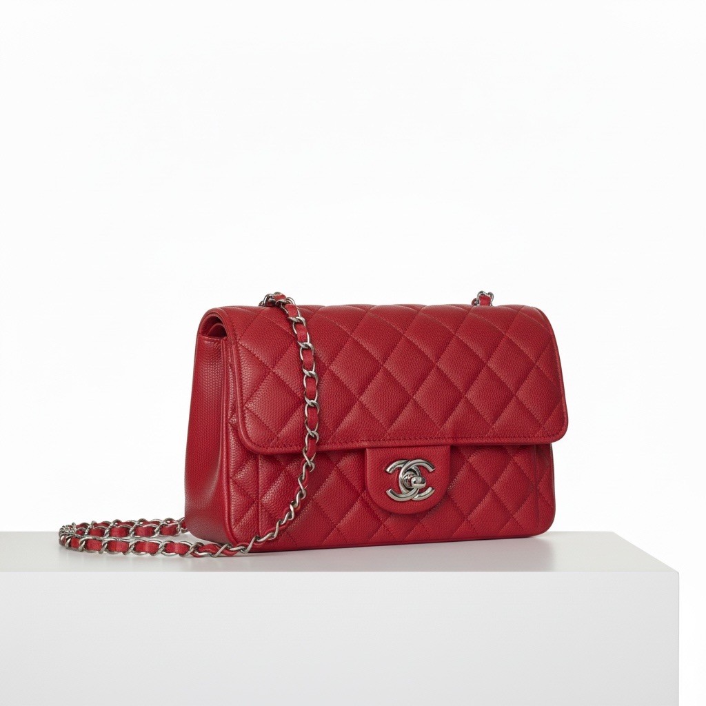 Chanel French Riviera Flap Bag Red Caviar Leather Medium Silver HW Up In the Air