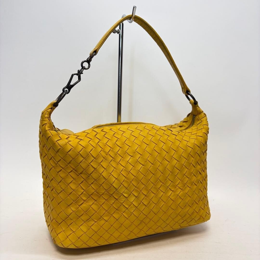 Bottega Veneta Mustard Yellow Intrecciato Leather Shoulder Bag Women 35cm