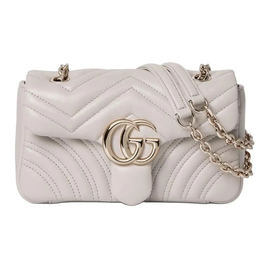 GUCCI GG Marmont leather shoulder bag small women’s light gray 8.7*2.4*4.9 in