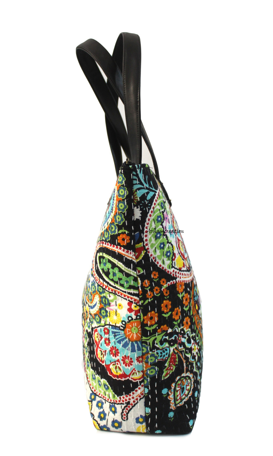 Handmade bag, Kantha work bag, hand work quilted art, indian artisen carry bag