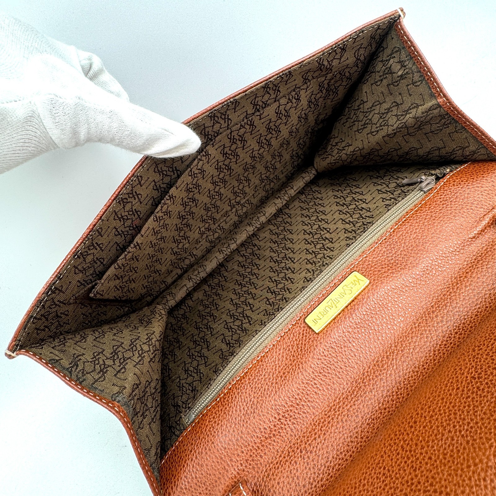 Vintage Saint Laurent Leather Shoulder Bag YSL Cassandra Brown Gold Authentic