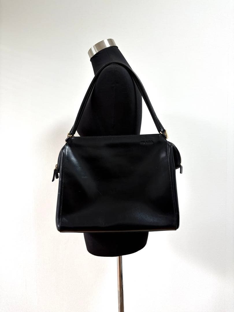 PRADA Archive Leather Shoulder Bag handbag Black Y2K Authentic 283