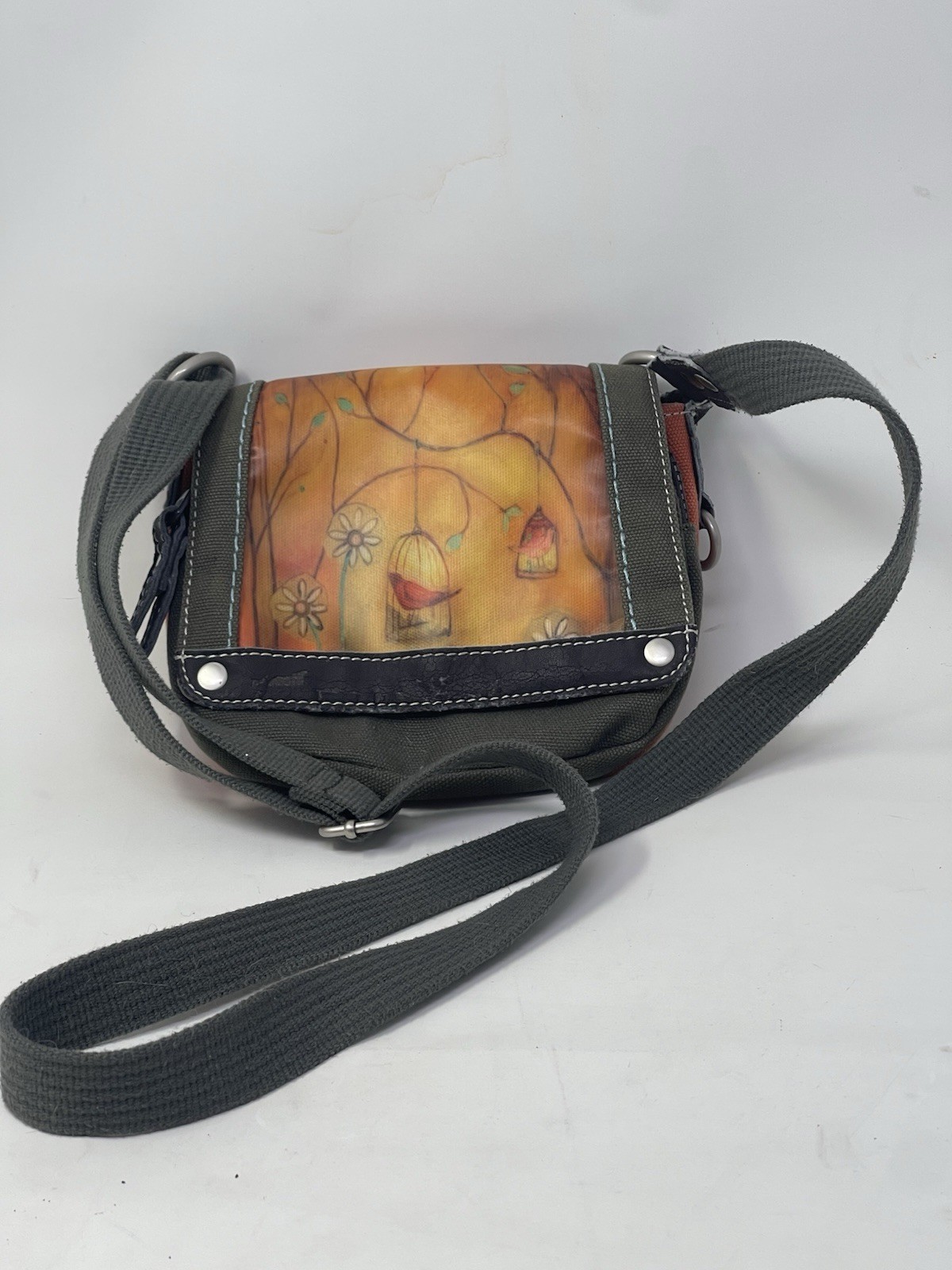 Sherpani Petal Women’s Small Crossbody Bag Green/Orange Bird Print Zip Flap
