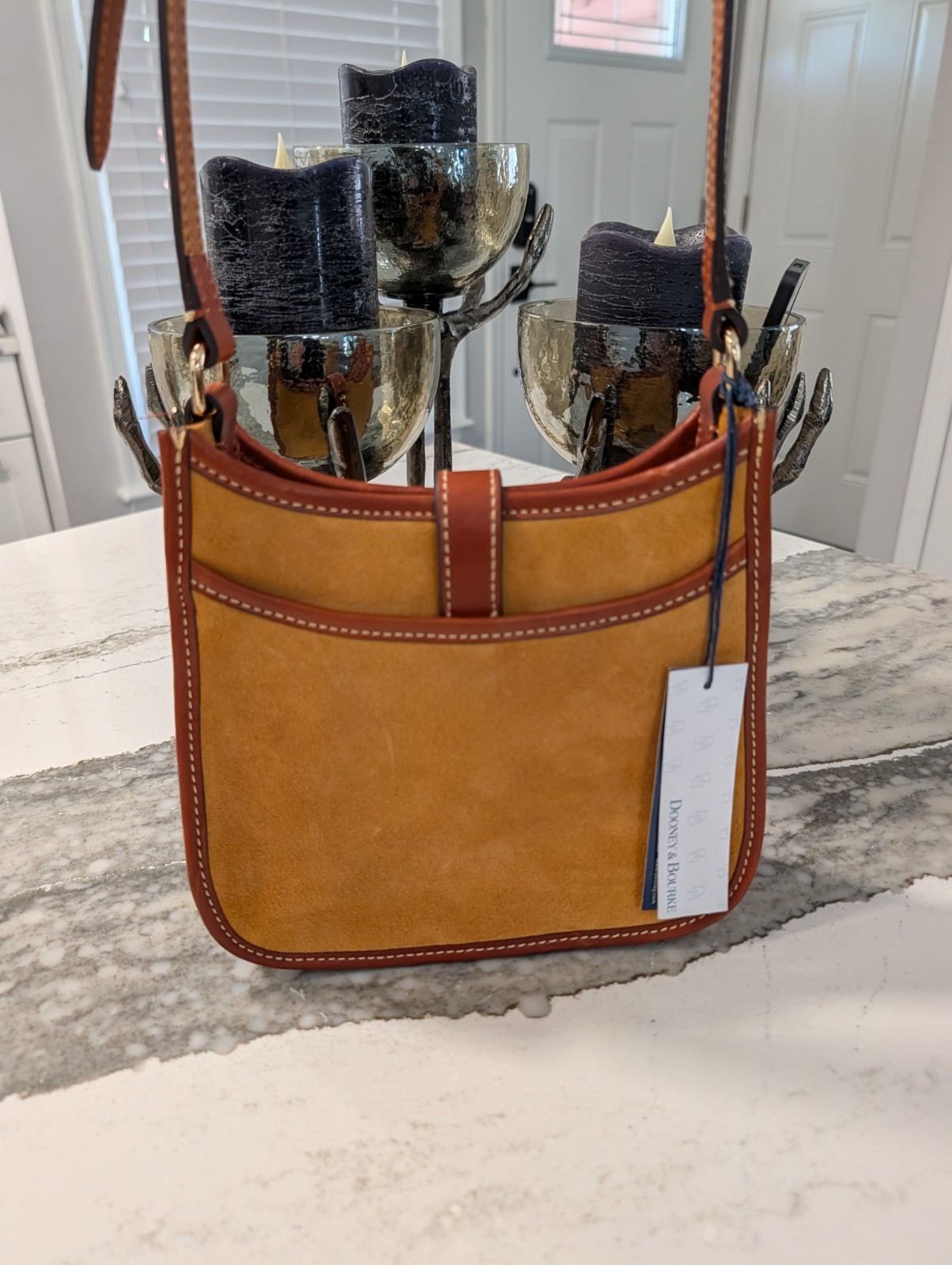 Dooney & Bourke Suede & Leather Crossbody Bag – Honey / Tan