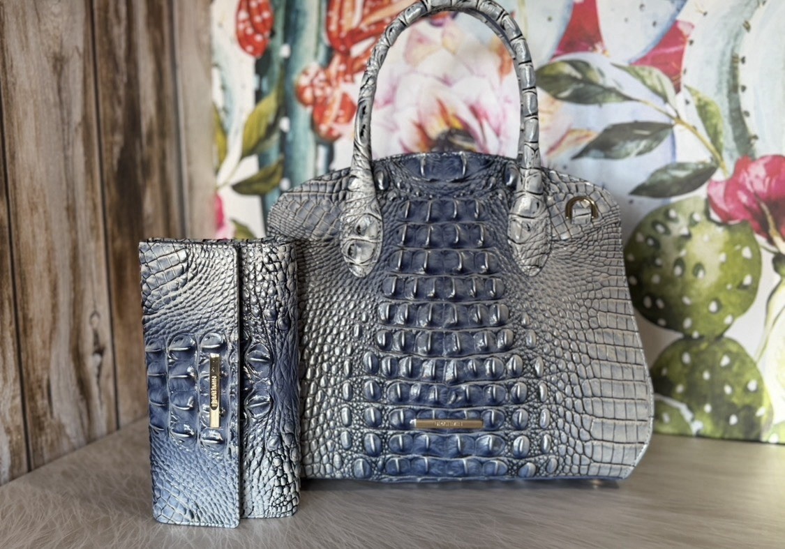 SET 💙 Brahmin Rosetta Bellbottom Blue Ombre Leather Satchel and wallet NWT