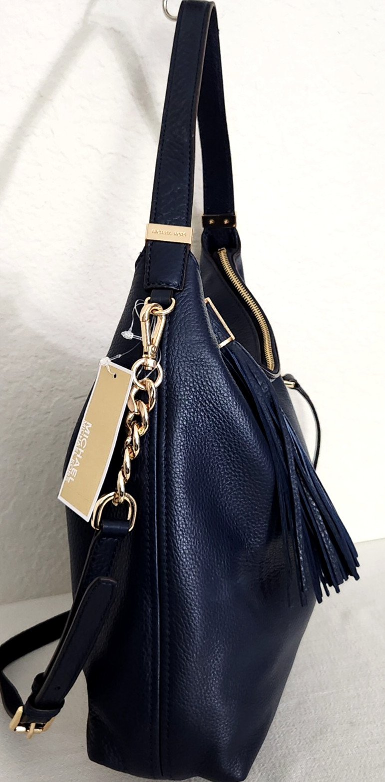 🌞MICHAEL KORS WESTON MIDNIGHT BLUE GOLD LEATHER LARGE TOP ZIP SHOULDER BAG🌺NWT