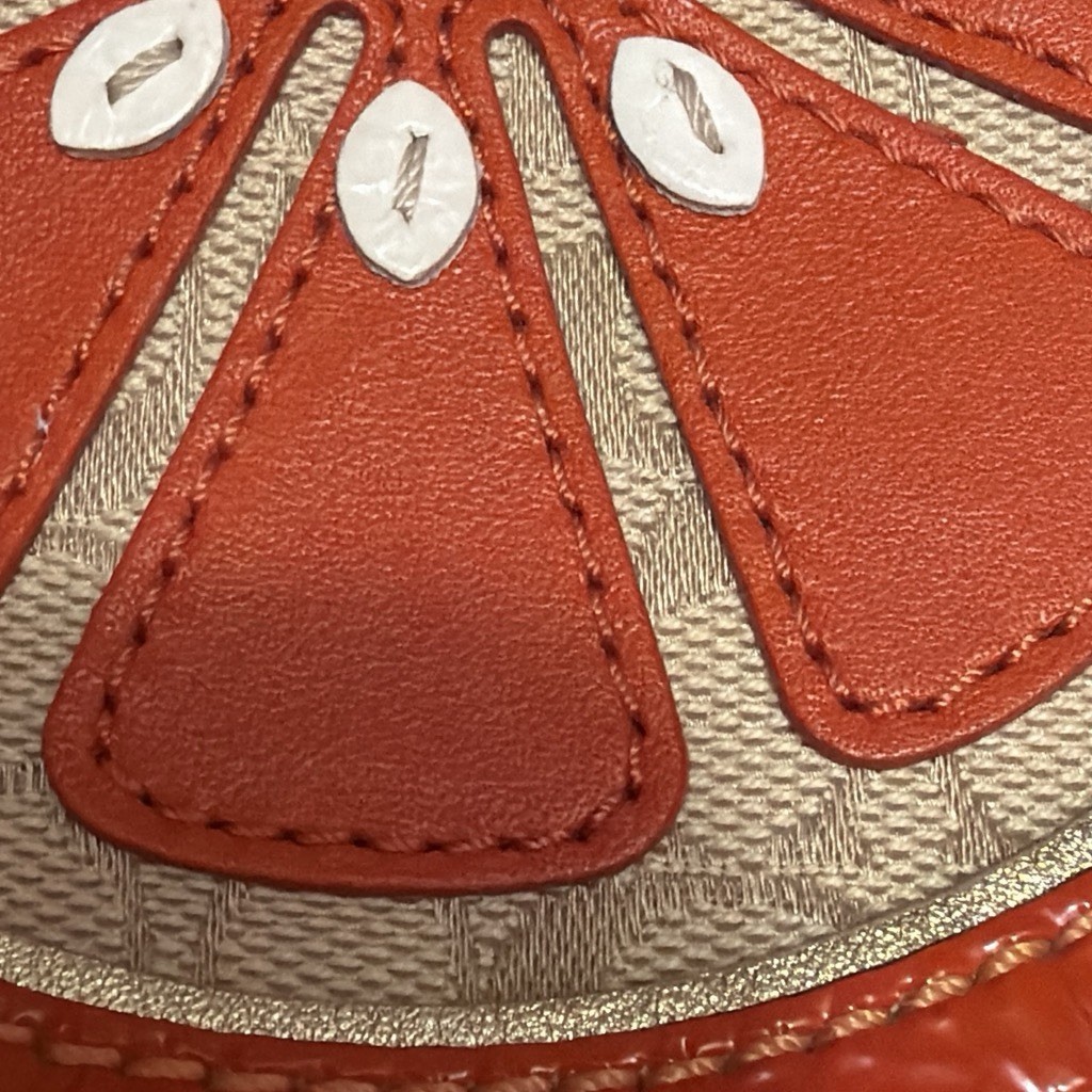 Coach Orange Citrus Slice Fruit Half Moon Wristlet Zip Pouch Chain Charm