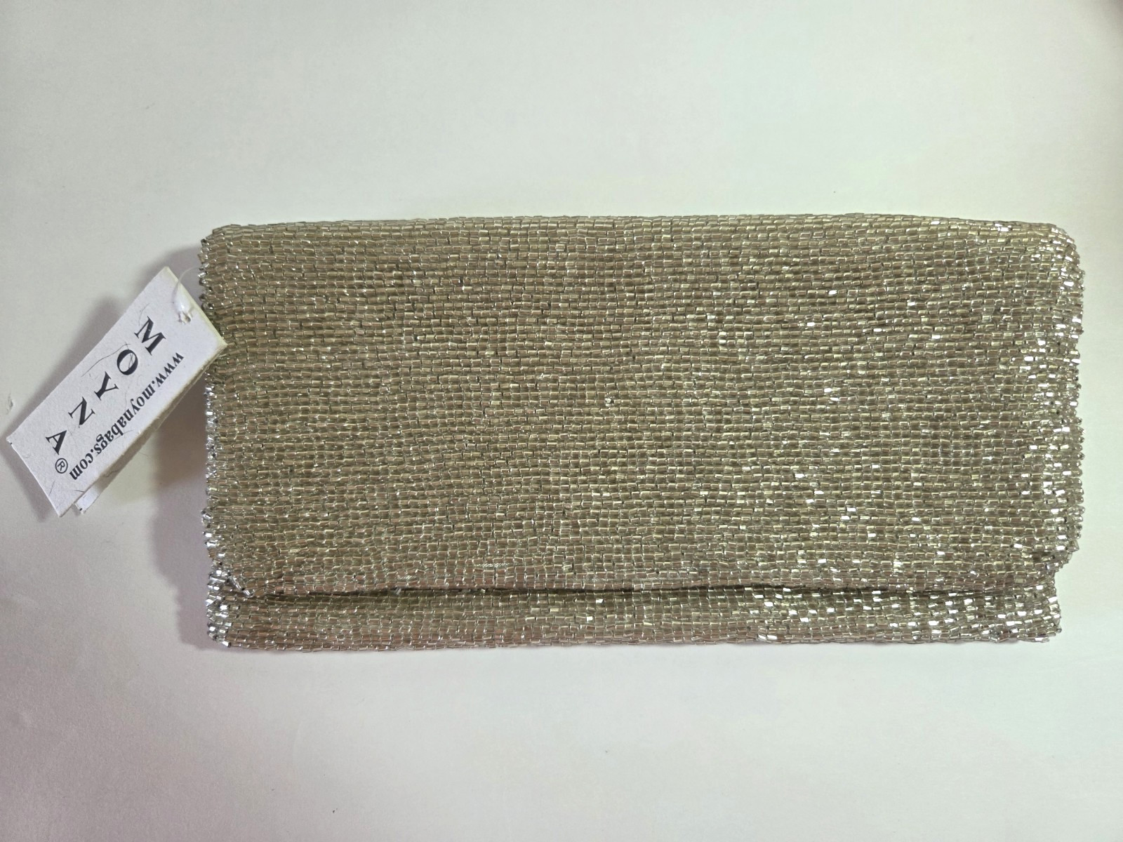 NWT Neiman Marcus Handcrafted Moyna Silver Glass Beaded Handbag Clutch Exclusive