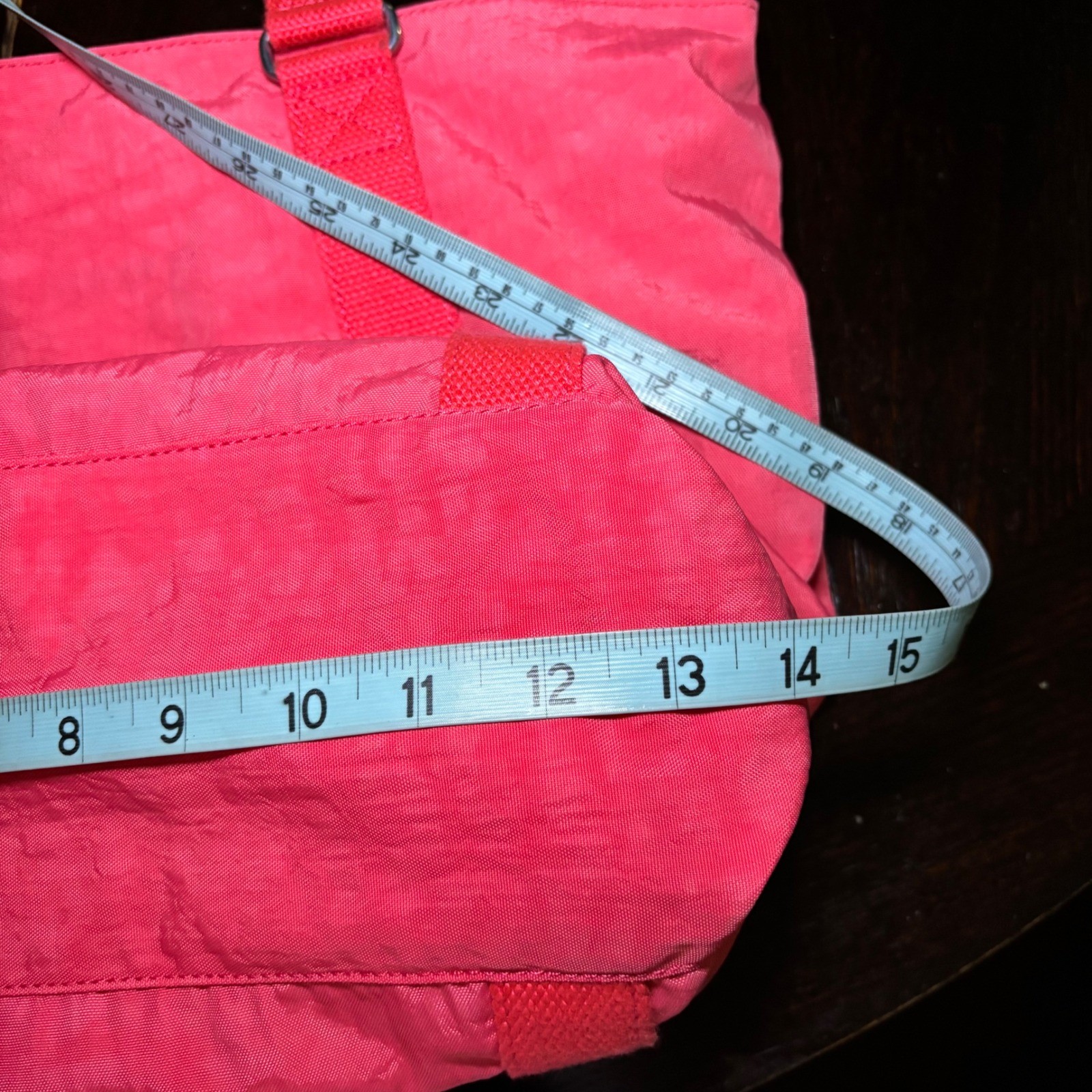 Kipling Kyoko Crinkle Nylon Tote Bag Coral Pink Monkey Keychain Lightweight