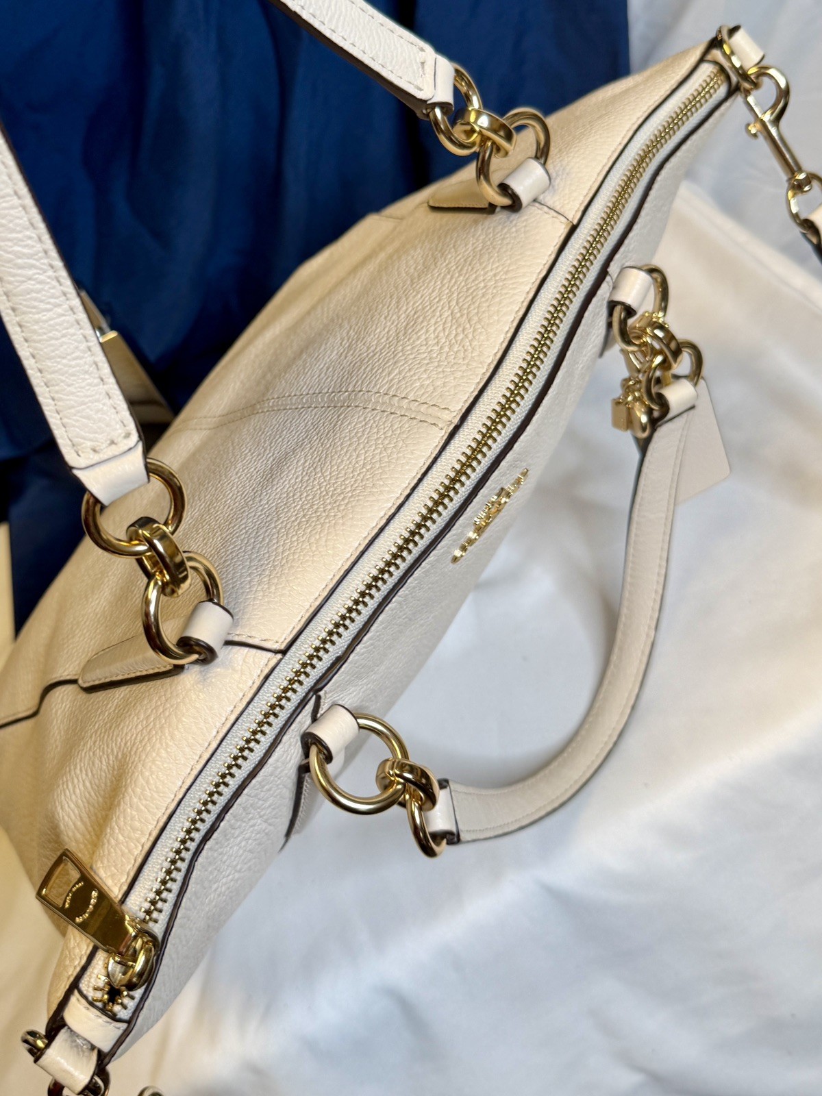 COACH Kelsey Chalk Ivory Off-White Leather Satchel Crossbody Shoulder Bag F36675