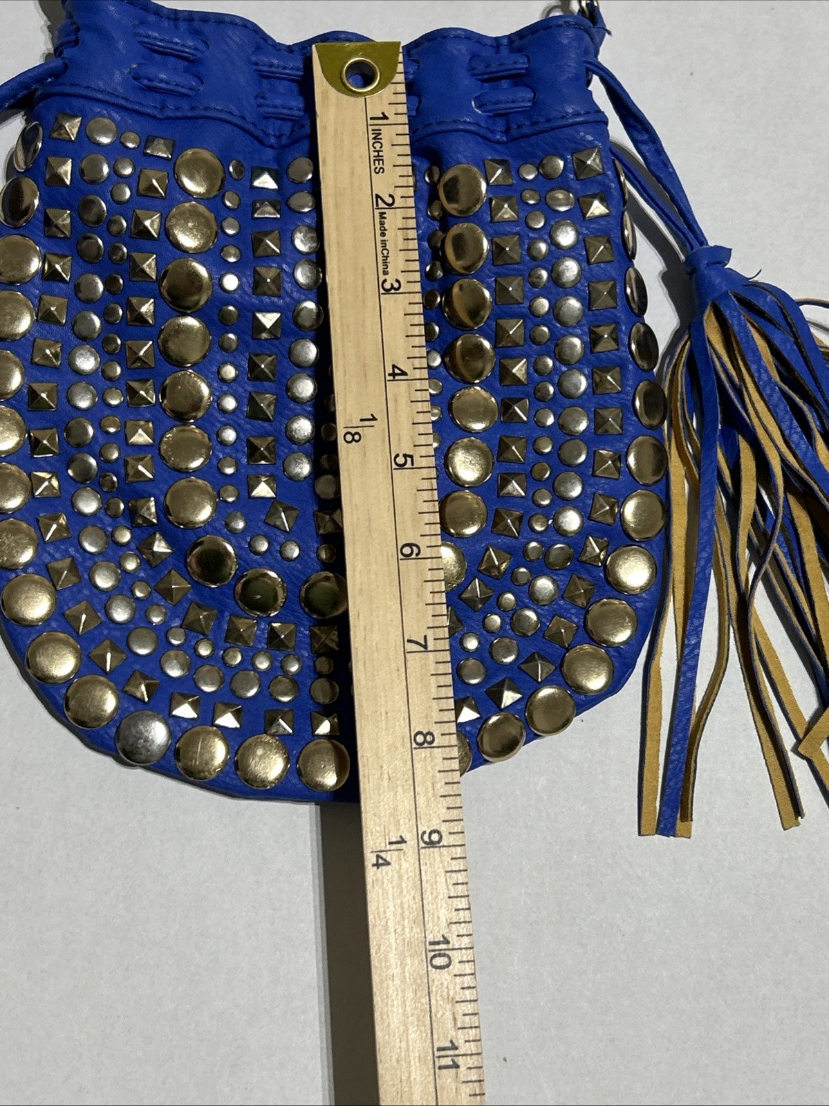Rue21 Blue Studded Crossbody Purse Faux Leather Tassel Boho Western McBling