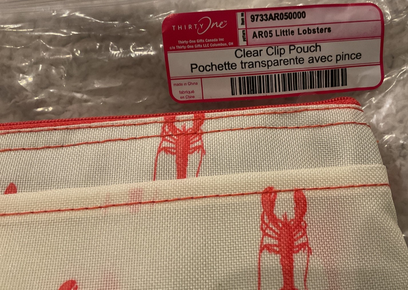 Thirty One CLEAR CLIP POUCH – Little Lobsters-NWT- Last one in stock!!!