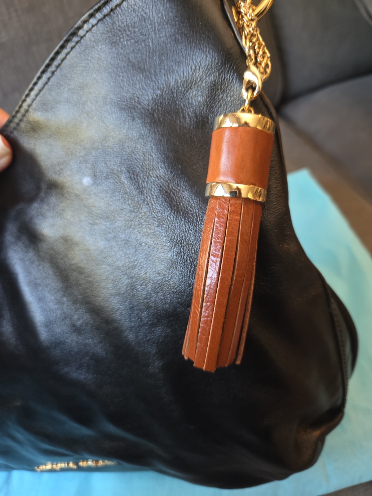 Large Antonio Melani Black Leather Purse With Tassle