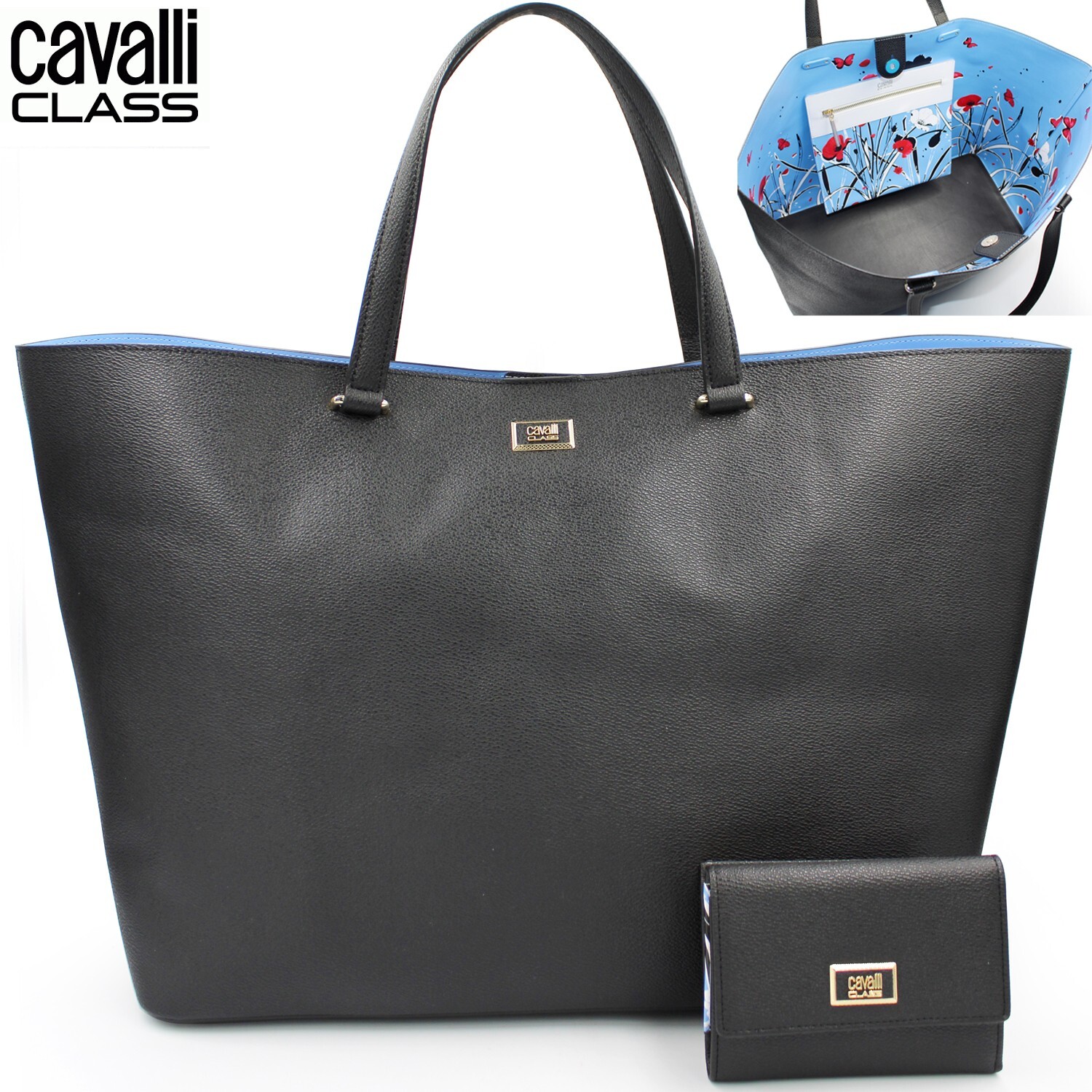 €420 Cavalli CLASS by Robero Cavalli Maxi Black Tote Bag + Wallet NEW