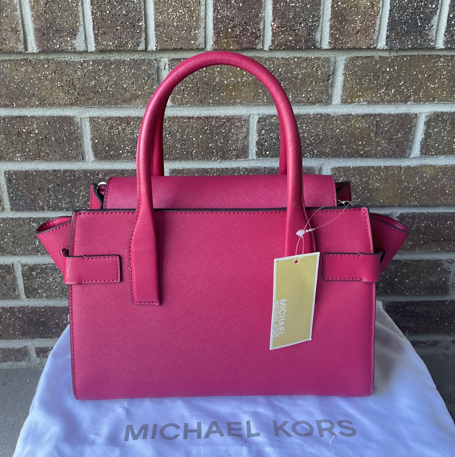 Michael Kors Carmen DK Raspberry Saffiano Leather Medium Flap Satchel Crossbody
