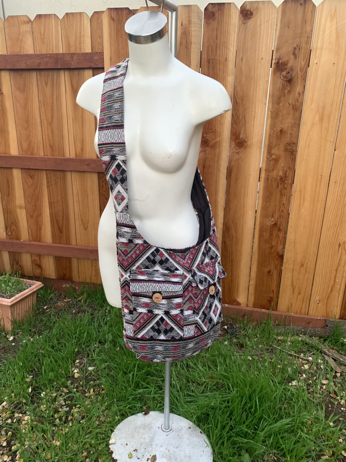 Pink Gray White Cotton Wool Acrylic Boho Unique Fabric Handbag Purse Crossbody