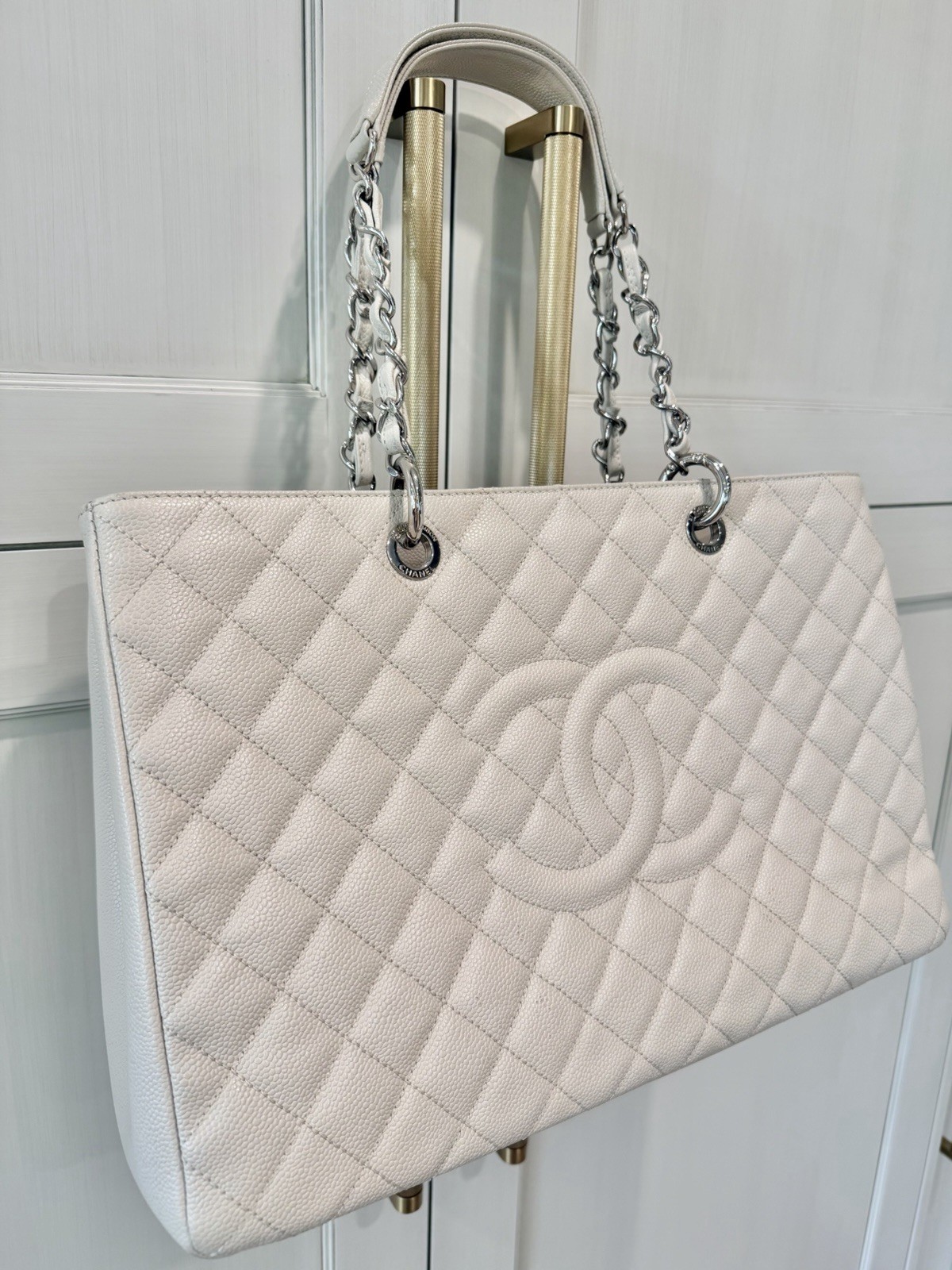 CHANEL Caviar Quilted XL Grand Shopping Tote Off White