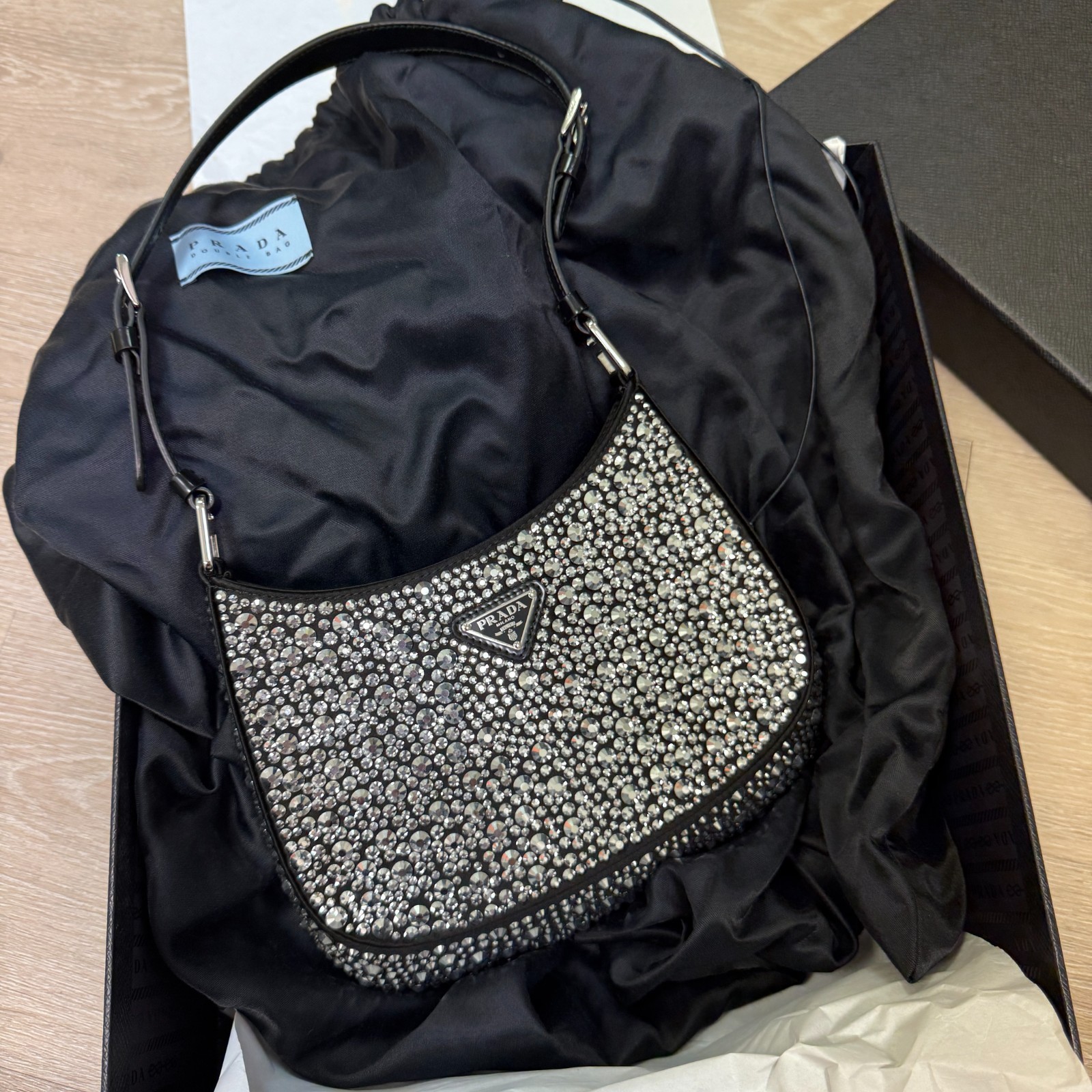 Prada Cleo Satin Bag with Crystals