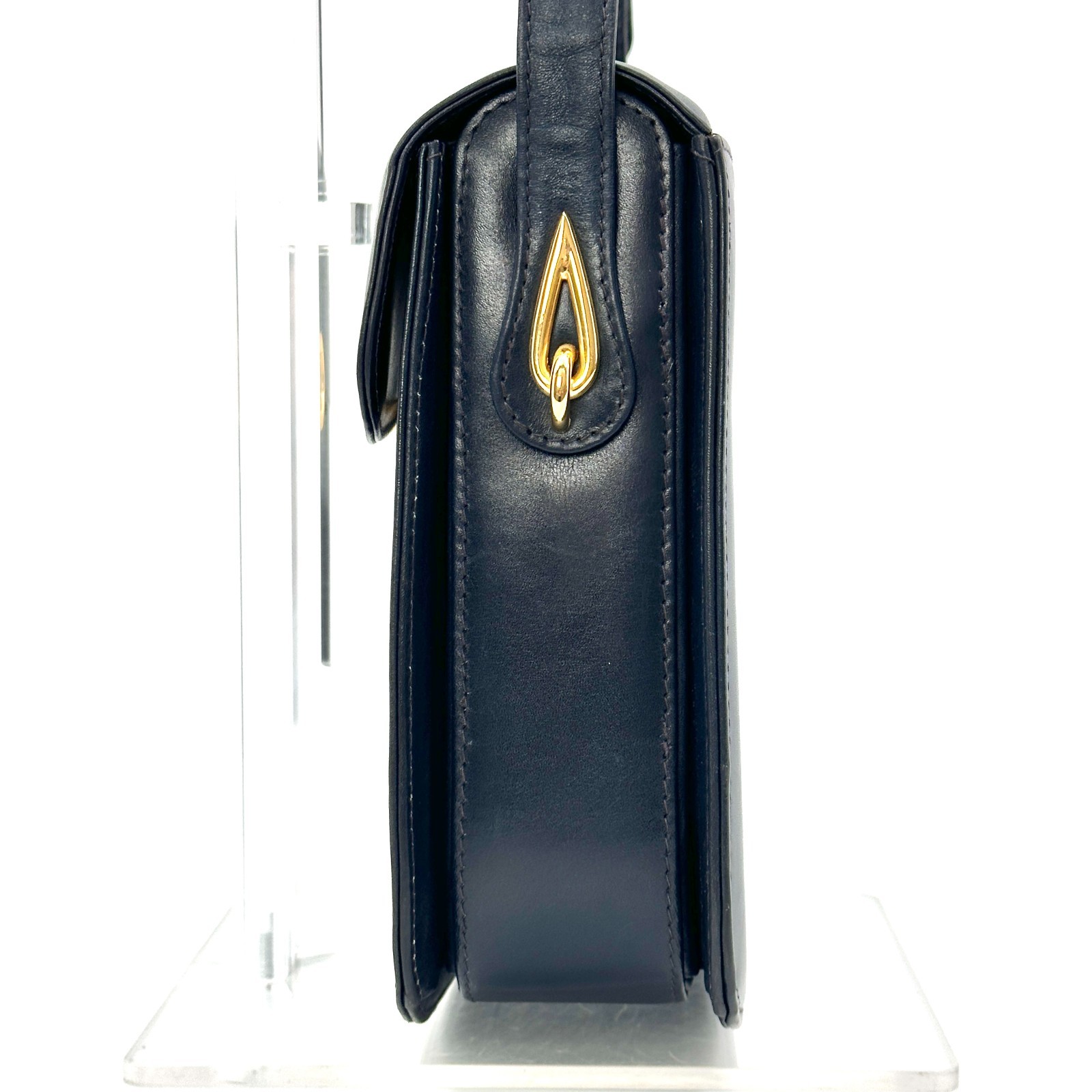 Vintage Gucci Interlocking Leather shoulder bag Navy Gold Auth