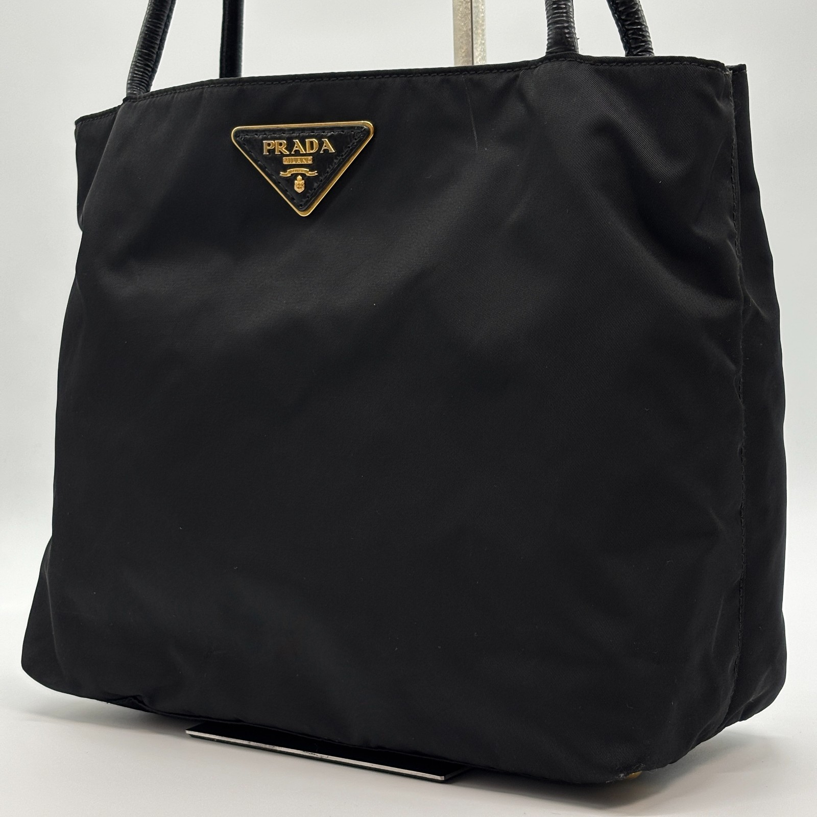 PRADA Tessuto Shoulder Bag Purse Nylon Big Logo Plate Black Authentic