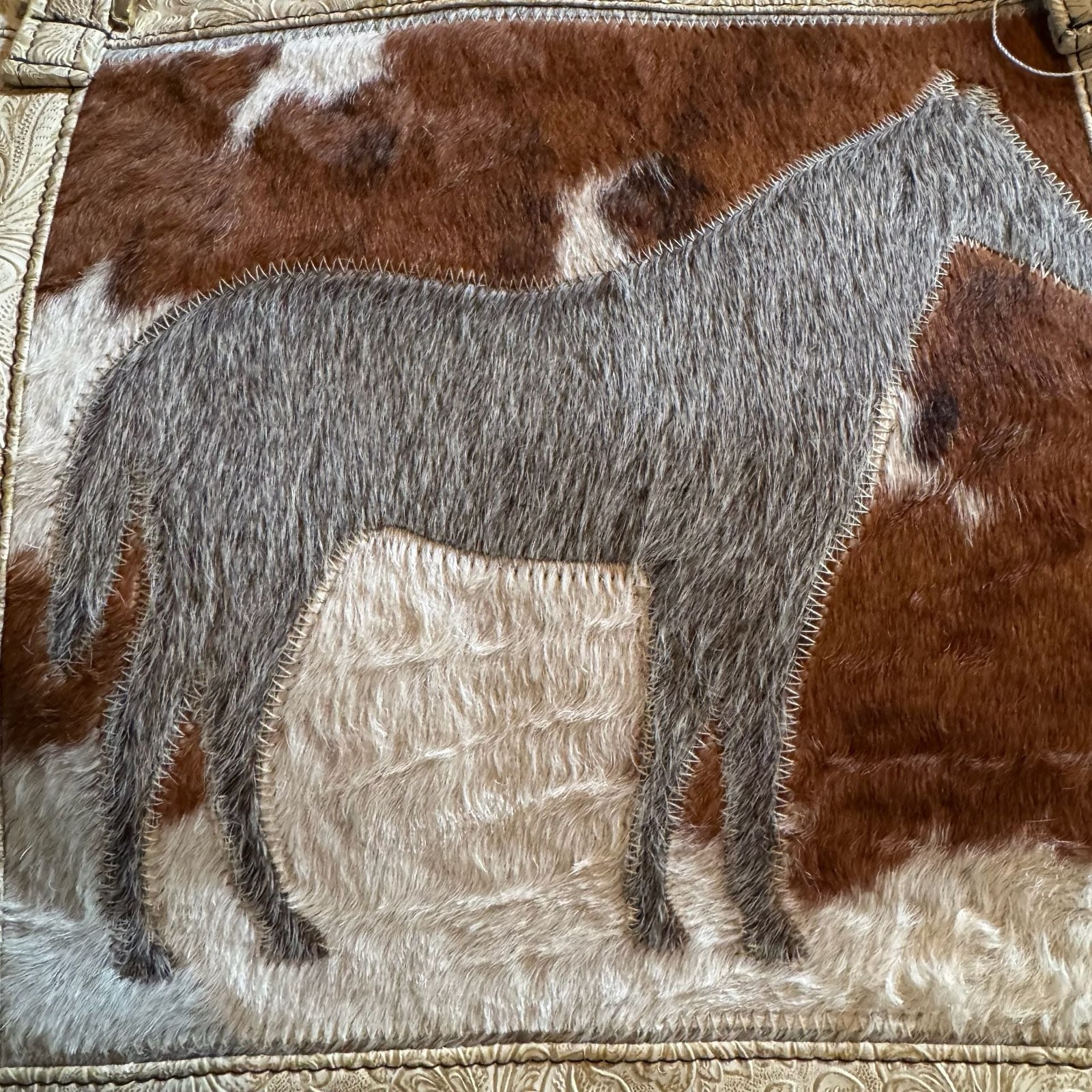 Western Cowhide Horse Tote Bag Tooled Leather Turquoise Fringe Purse 14”