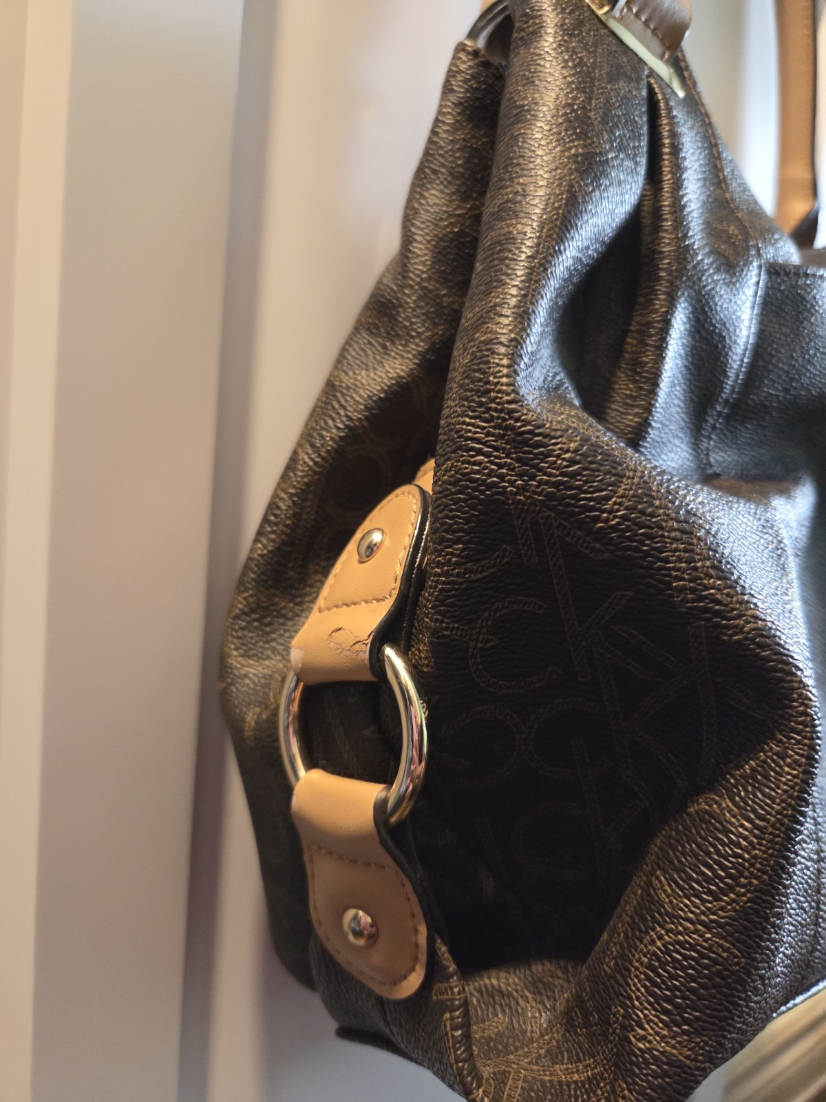 Calvin Klein Women’s Brown Monogram Double Handle Hobo Bag FREE SHIPPING