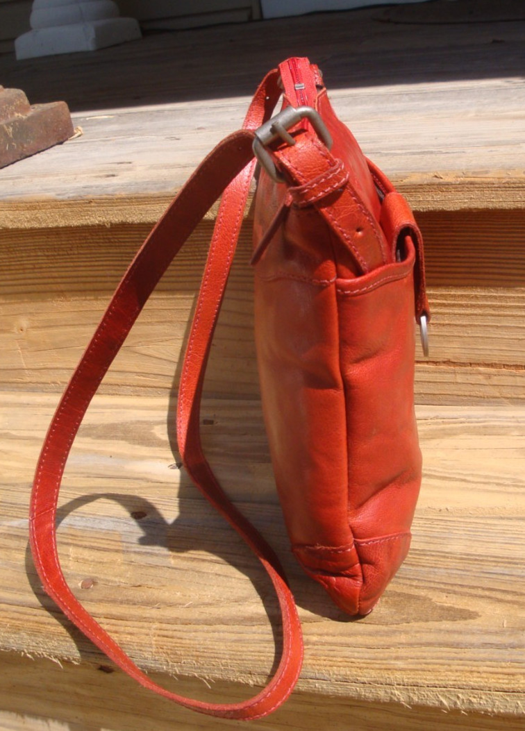 JACK GEORGES Brick Red Leather Crossbody Handbag Shoulderbag Boho Hippie Hobo