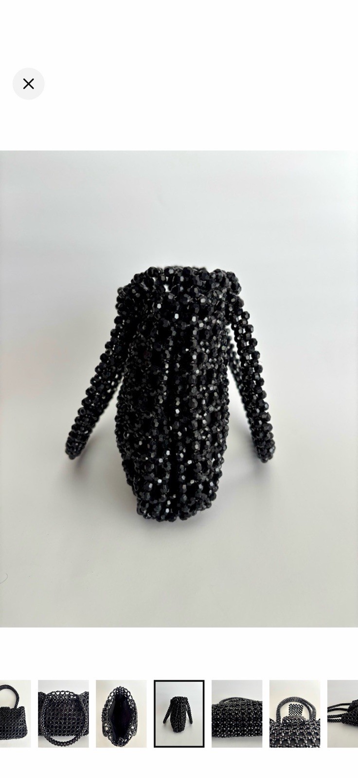 Black Beaded Mini Top Handle Evening Bag Structured Cocktail Purse