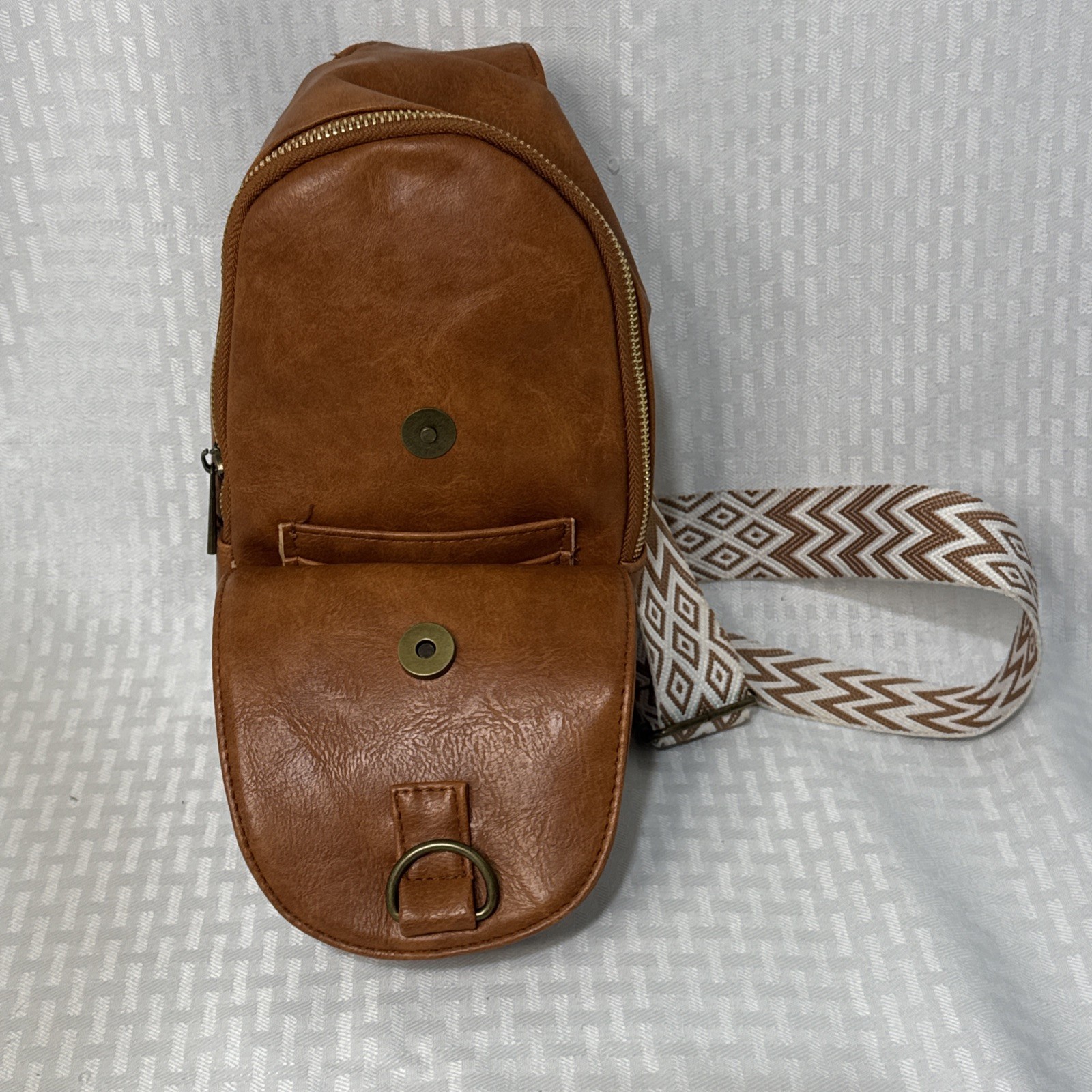 Faux Leather Zippered Crossbody Chest Sling Bag New w/o Tags, Adjustable Strap